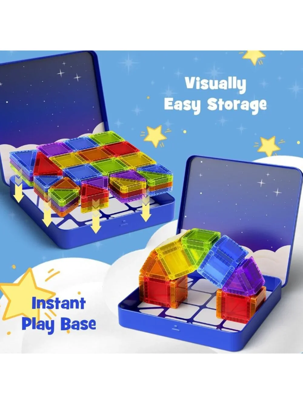 60pcs Mini Magnetic Building Tiles Travel Kit for Kids 3-8, STEM Sensory Toys